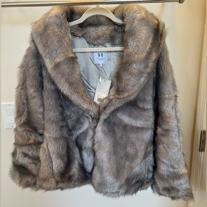 HALSTON HERITAGE FAUX FUR COAT